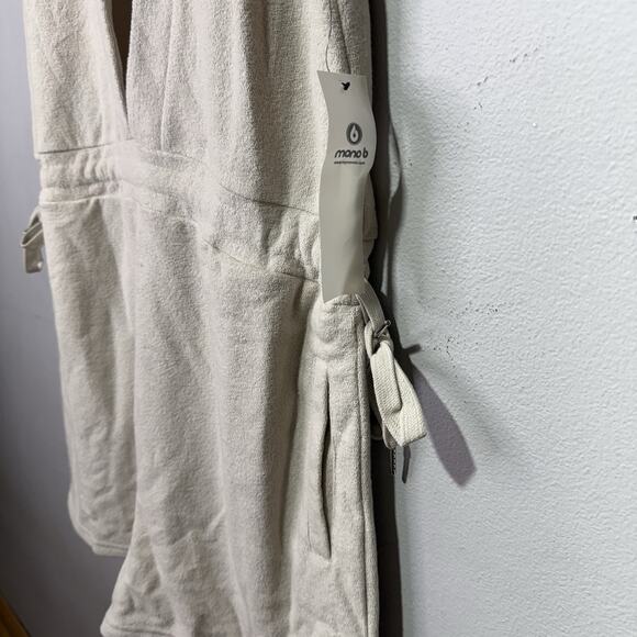 Mono B Romper Women’s 1XL Beige Sleeveless Cotton Blend Drawstring Waist Pockets - Picture 3 of 7